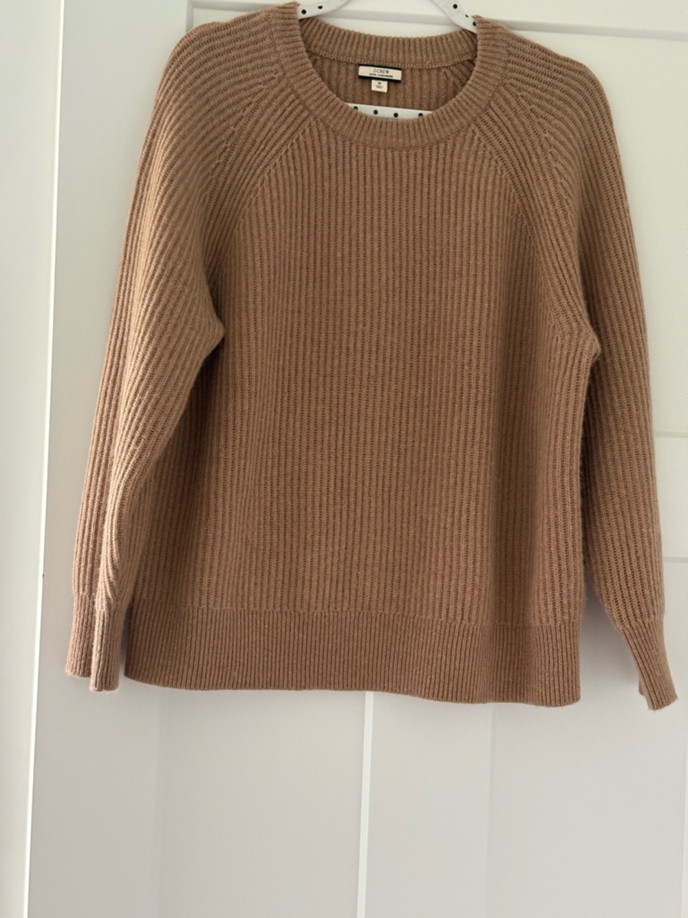 Cashmere Ribbed Crewneck Sweater in Camel Brown